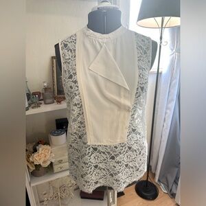 NEW BCBG MAX AZRIA CREAM LAYNE LACE TOP NEQ1O823/S215 SZ M QUIET LUXURY SILK